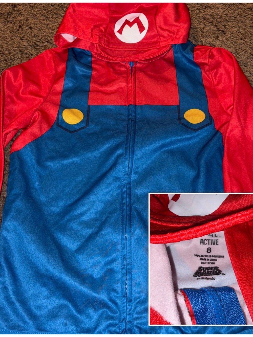 Super Mario Red & Blue Kids Hoodie Costume - Nintendo